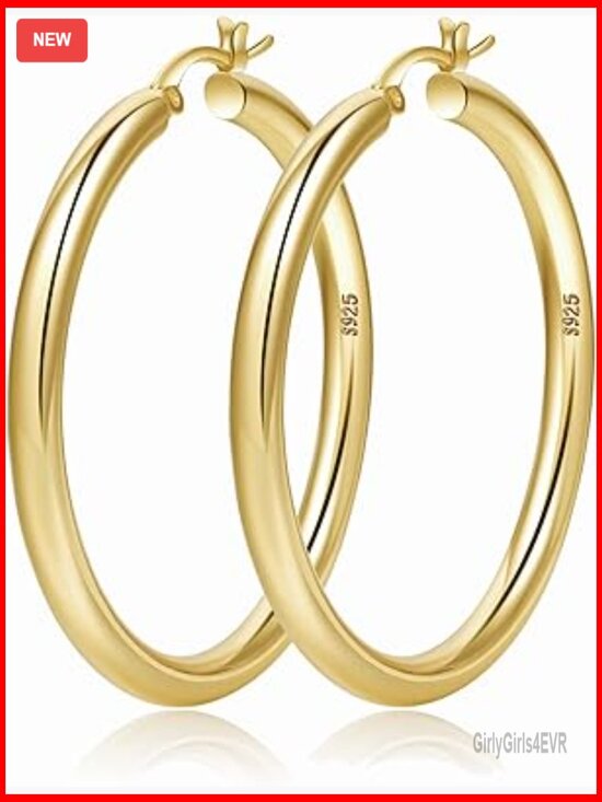 Jewelry - Sterling Silver Chunky Hoop Earrings, Hypoallergenic, 20-60mm Sizes